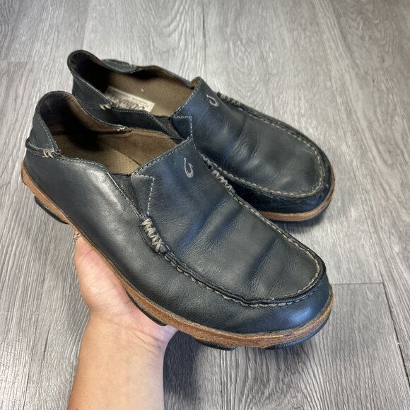 Olukai Moloa Men’s Size 9 Slip On Leather Casual Comfort Shoes Black main image 6